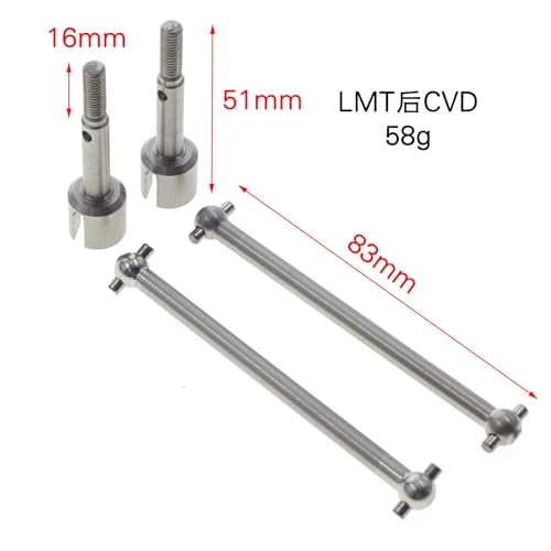 QPAJWAKS Edelstahl CVD Vordere und Hintere Antriebswelle for LOSI LMT 4WD Feste Achse Monster Bigfoot 1/8 RC LKW Upgrade Zubehör(Dogbone Steering Cup) von QPAJWAKS