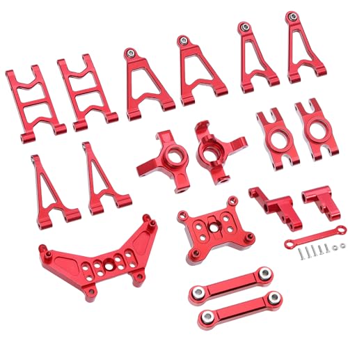 QPAJWAKS MJX Hyper Go 14303 14302 14301 Metall-Lenkbecher/Stoßdämpferhalterungen/vorne hinten Oben unten Schwinge for 1/14 RC-Tuningteile(Red Set 2) von QPAJWAKS