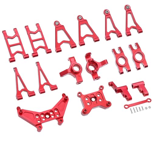 QPAJWAKS MJX Hyper Go 14303 14302 14301 Metall-Lenkbecher/Stoßdämpferhalterungen/vorne hinten Oben unten Schwinge for 1/14 RC-Tuningteile(Red Set 3) von QPAJWAKS