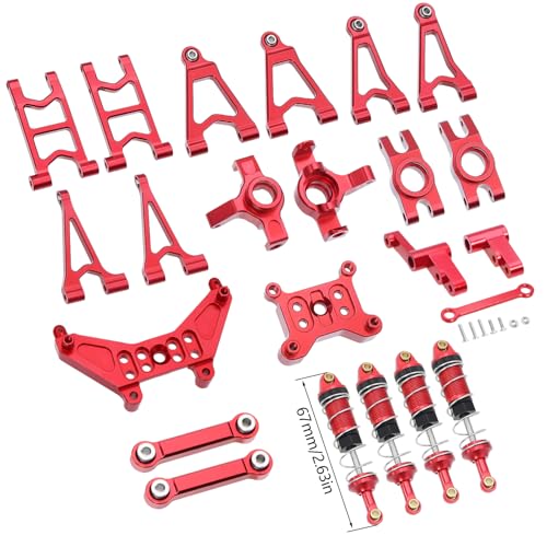 QPAJWAKS MJX Hyper Go 14303 14302 14301 Metall-Lenkbecher/Stoßdämpferhalterungen/vorne hinten Oben unten Schwinge for 1/14 RC-Tuningteile(Red Set 4) von QPAJWAKS