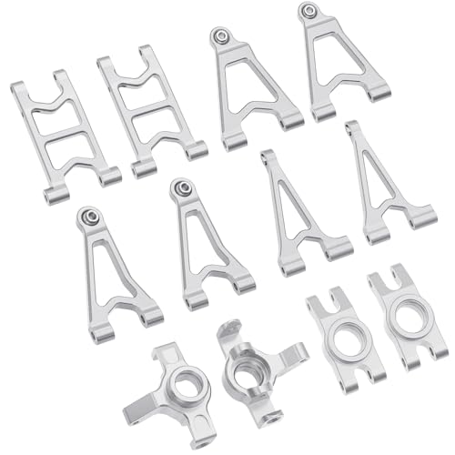 QPAJWAKS MJX Hyper Go 14303 14302 14301 Metall-Lenkbecher/Stoßdämpferhalterungen/vorne hinten Oben unten Schwinge for 1/14 RC-Tuningteile(Silver Set 1) von QPAJWAKS