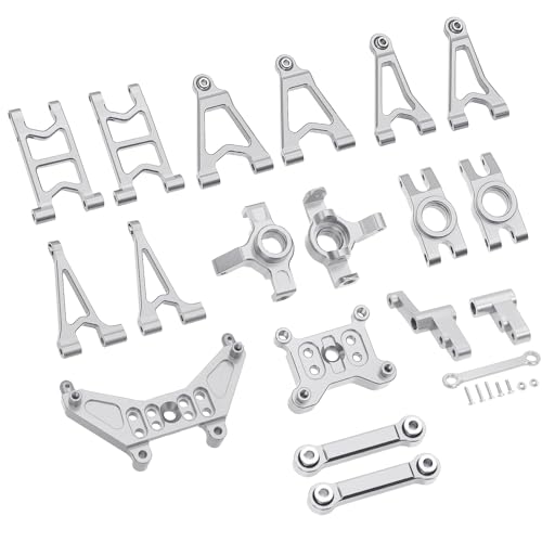 QPAJWAKS MJX Hyper Go 14303 14302 14301 Metall-Lenkbecher/Stoßdämpferhalterungen/vorne hinten Oben unten Schwinge for 1/14 RC-Tuningteile(Silver Set 2) von QPAJWAKS