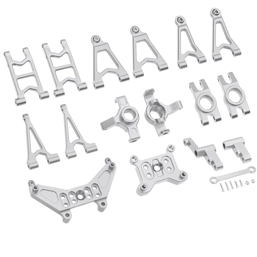 QPAJWAKS MJX Hyper Go 14303 14302 14301 Metall-Lenkbecher/Stoßdämpferhalterungen/vorne hinten Oben unten Schwinge for 1/14 RC-Tuningteile(Silver Set 3) von QPAJWAKS