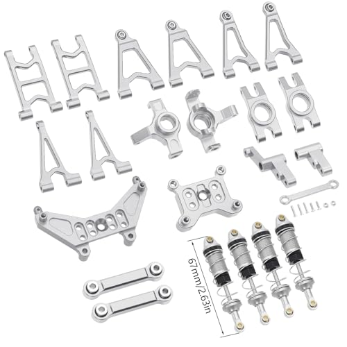 QPAJWAKS MJX Hyper Go 14303 14302 14301 Metall-Lenkbecher/Stoßdämpferhalterungen/vorne hinten Oben unten Schwinge for 1/14 RC-Tuningteile(Silver Set 4) von QPAJWAKS