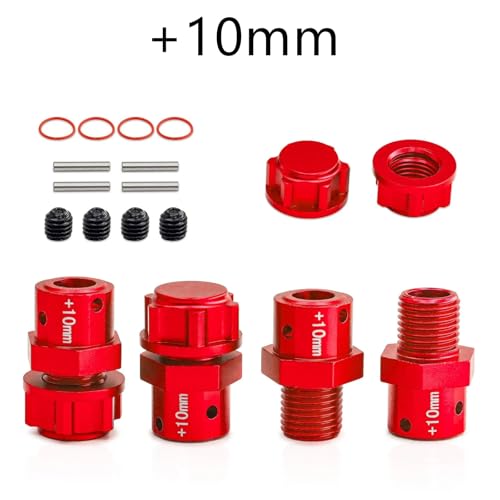 QPAJWAKS Metall 17mm Erweiterte Rad Hex Hub Adapter + 10/13mm for Arrma 6S 1/8 KRATON Typhon Outcast 1/7 Infraction Limitless Mojave Felony(Widen 10mm Red) von QPAJWAKS