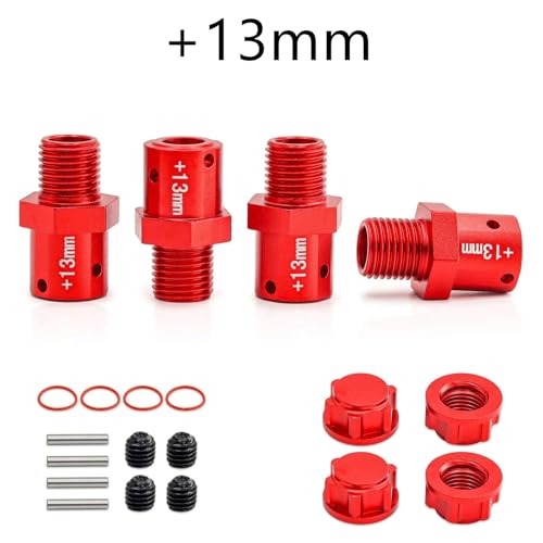 QPAJWAKS Metall 17mm Erweiterte Rad Hex Hub Adapter + 10/13mm for Arrma 6S 1/8 KRATON Typhon Outcast 1/7 Infraction Limitless Mojave Felony(Widen 13mm Red) von QPAJWAKS