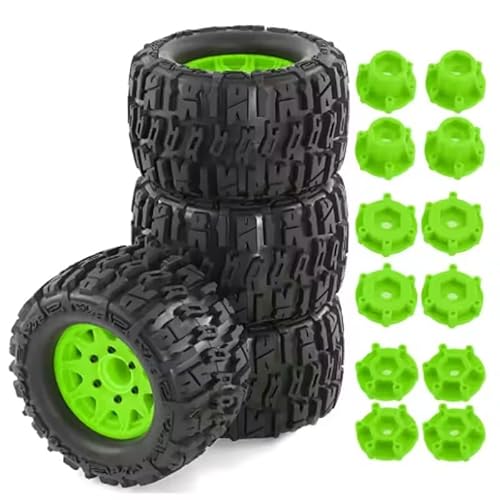 QPAJWAKS RC Model car 4Pcs 125mm Tires 12mm/14mm Hex Rc Truck Tires for 1/10 Rustler Hoss Arrm a Granite Vorteks Axial Losi Redcat 4WD(Green) von QPAJWAKS
