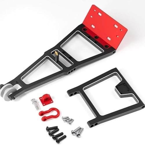 QPAJWAKS RC-Winde/Servier-Rettungswagen, Abschleppwagen, Kranarm, Abschleppwagen, DIY-Werkzeug, 1/10 Crawler-Auto, Axial SCX10 TRX4, Capra LCG, Chassis-Upgrade(Black-Red) von QPAJWAKS