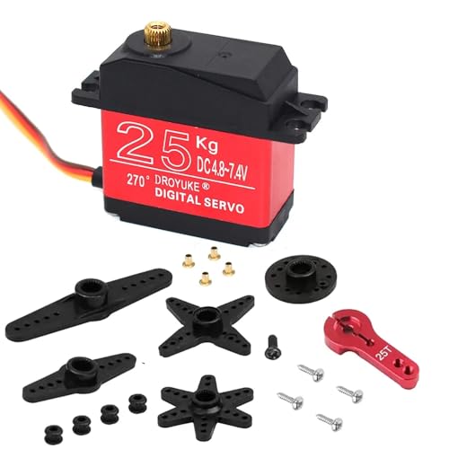 QPAJWAKS Wasserdichter 20KG 25KG 30KG 35KG Servo 180 Grad 270 Grad Großes Drehmoment Digital Servo Metallgetriebe 25T Servoarm for RC Auto LKW(1x25kg 270Degree Arm) von QPAJWAKS