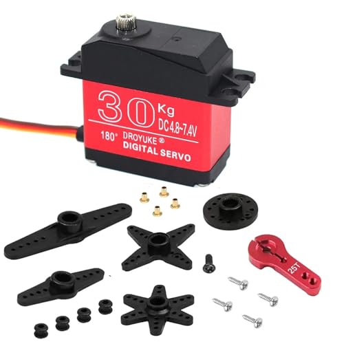 QPAJWAKS Wasserdichter 20KG 25KG 30KG 35KG Servo 180 Grad 270 Grad Großes Drehmoment Digital Servo Metallgetriebe 25T Servoarm for RC Auto LKW(1x30kg 180Degree Arm) von QPAJWAKS