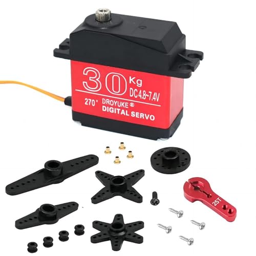 QPAJWAKS Wasserdichter 20KG 25KG 30KG 35KG Servo 180 Grad 270 Grad Großes Drehmoment Digital Servo Metallgetriebe 25T Servoarm for RC Auto LKW(1x30kg 270Degree Arm) von QPAJWAKS
