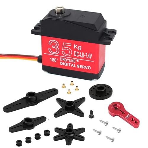 QPAJWAKS Wasserdichter 20KG 25KG 30KG 35KG Servo 180 Grad 270 Grad Großes Drehmoment Digital Servo Metallgetriebe 25T Servoarm for RC Auto LKW(1x35kg 180Degree Arm) von QPAJWAKS