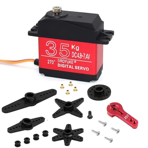 QPAJWAKS Wasserdichter 20KG 25KG 30KG 35KG Servo 180 Grad 270 Grad Großes Drehmoment Digital Servo Metallgetriebe 25T Servoarm for RC Auto LKW(1x35kg 270Degree Arm) von QPAJWAKS