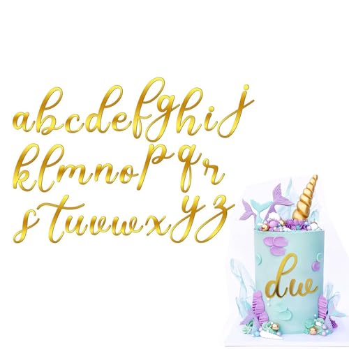 26 Stück Acryl-Kuchenaufsätze, Alphabet, Zahlen, Gold, Alphabet A-Z, personalisierte Kuchenspiele, Dekoration, Jahrestag, Hochzeit, Babyparty, Partyzubehör (01) von QPARTYFIRE