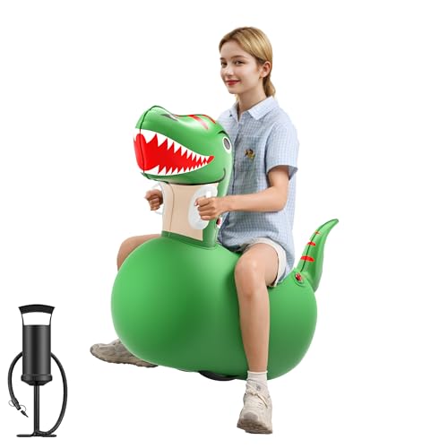 QPAU Aufblasbarer Hüpf Dinosaurier mit Handpumpe, Hüpfende Pal, 220lbs Tragfähigkeit, Hüpftier Hopper Spielzeug, Innen Außen Hüpfpferd, für Mädchen Jungen im Alter von 5+ (Dinosaurier, 1 Pack) von QPAU