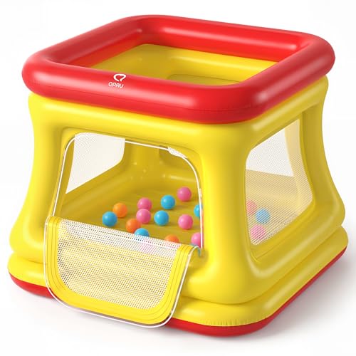QPAU 3-in-1-Bällebad und Trampolin für Kleinkinder, aufblasbare Hüpfburg mit Sicherheitsnetz, Outdoor-Spielzeug für Kleinkinder von 1–3 Jahren, Hüpfburg für den Innenbereich, Babyspielplatz von QPAU