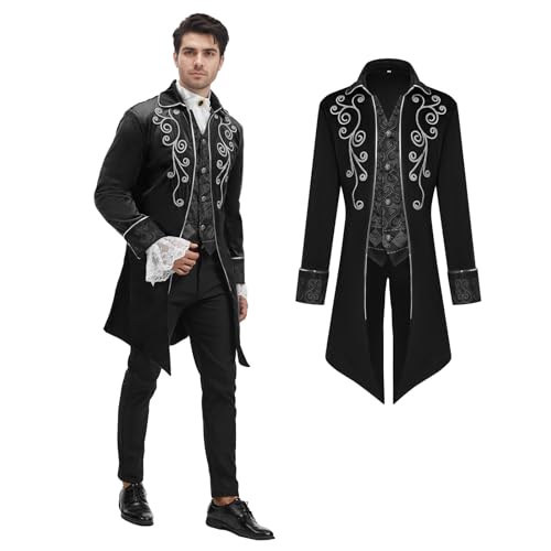 QPAXUCR Herren Steampunk Gothic Mittelalter Vintage Jacke für Halloween (Schwarz, XX-Large) von QPAXUCR