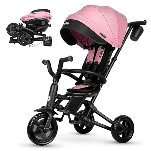 Q Play 6 in1 Kids Foldable Tricycle Kleinkind Stroller Trike Bike Ride On Toy Nova (Pink) von QPLAY