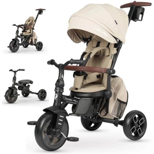 Qplay Comfo Max Evolutionäres Dreirad, 6-in-1, Schwarz, Dreirad für Babys, 1 Jahr, zusammenklappbar, aus Aluminium, mit 360°-Sitz, neigbar und Verdeck, für Babys von 10 bis 72 Monaten, Beige Qplay Comfo Max Evolutionäres Dreirad, 6-in-1, Schwarz, Dreirad für Babys, 1 Jahr, zusammenklappbar, aus Aluminium, mit 360°-Sitz, neigbar und Verdeck, für Babys von 10 bis 72 Monaten, Beige von QPLAY