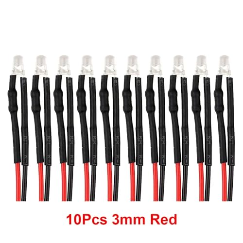 QPSJXN 3mm 5 mm 12 V -LED -Licht für RC Crawler Car DIY -Teile 5 Farboptionen kompatibel mit verschiedenen Modellen(10pcs 3mm Red) von QPSJXN