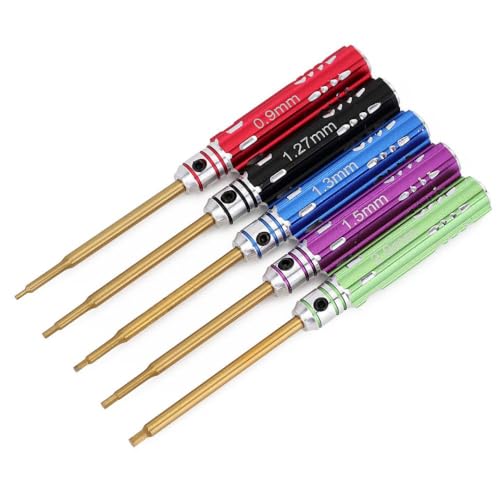 QPSJXN 5pcs Sechskantschraubendreher Set 0,9 1,27 1,3 1,5 2,0 mm Sechskantschlüsselwerkzeug, kompatibel mit 1/12 1/16 1/18 1/24 RC -Autos und Modelle von QPSJXN