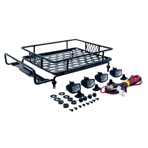 QPSJXN Großgröße Aluminium -Dachregal -Gepäckträger mit 4 -Leuchten kompatibel mit RC -Automodellen und Spielzeug -Upgrade -Teilen(BK) von QPSJXN