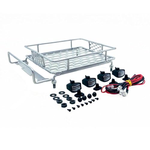 QPSJXN Großgröße Aluminium -Dachregal -Gepäckträger mit 4 -Leuchten kompatibel mit RC -Automodellen und Spielzeug -Upgrade -Teilen(SR) von QPSJXN