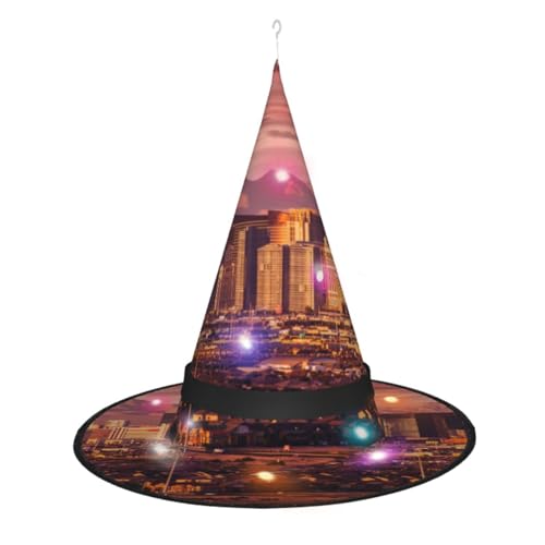 QQLADY 2 Stück Hexenhüte Las Vegas Sonnenuntergang Frauen Halloween LED Lichter Hexenhüte Hängende Zauberer Hut Dekor Beleuchtete Hexenhüte von QQLADY