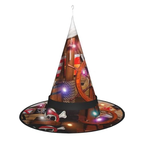 QQLADY Hexenhüte, Piratenschiff, für Damen, LED-Lichter, Zaubererhut, Halloween-Dekoration, hängende Hexenhüte, Kostüm, Partyzubehör, 2 Stück von QQLADY