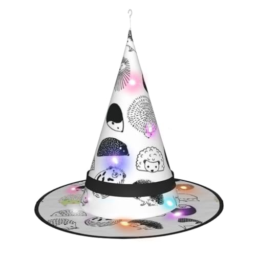 QQLADY Hexenhüte Igel für Damen, LED-Lichter, Zaubererhut, Halloween-Dekoration, hängende Hexenhüte, Kostüm, Partyzubehör, 2 Stück von QQLADY