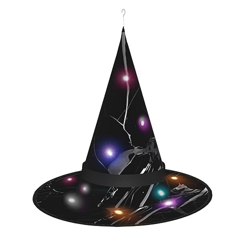 QQLADY Hexenhüte aus schwarzem Marmor, für Damen, Halloween, LED-Lichter, Hexenhüte, zum Aufhängen, Zaubererhut, Dekoration, beleuchtete Hexenhüte, 2 Stück von QQLADY