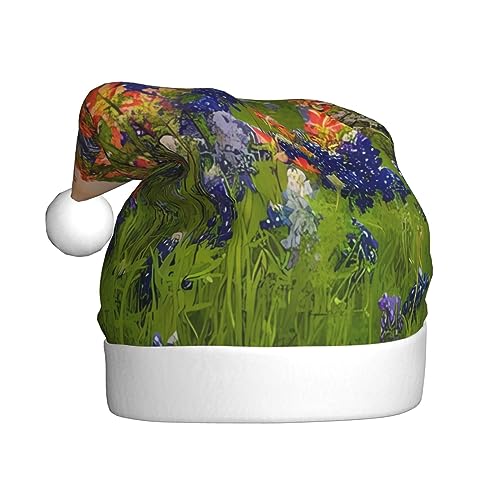 QQLADY Texas Bluebonnets Landschaft Weihnachtsmann Hut für Erwachsene Weihnachtsmütze Xmas Urlaub Hut für Neujahr Party Supplies von QQLADY