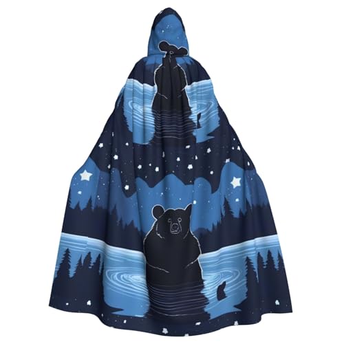 qqoupp Bär, der unter den Sternen badet, bedruckt, Halloween-Umhang für Erwachsene, super großer Kapuzenumhang mit Fliege, ohne Reißverschluss von QQOUPP