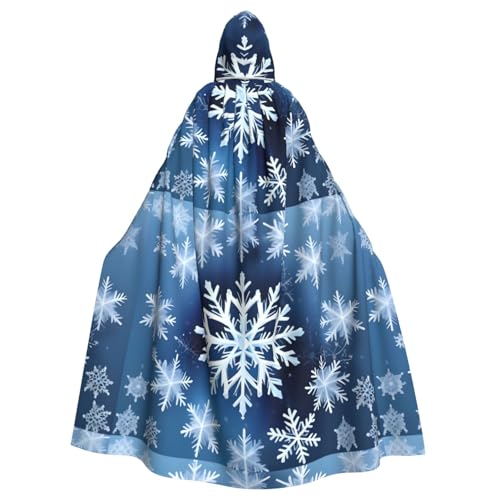 qqoupp Blauer Weihnachtsumhang mit Schneeflocken-Aufdruck, Halloween, Erwachsenen-Kapuzenumhang mit Fliege, ohne Reißverschluss von QQOUPP