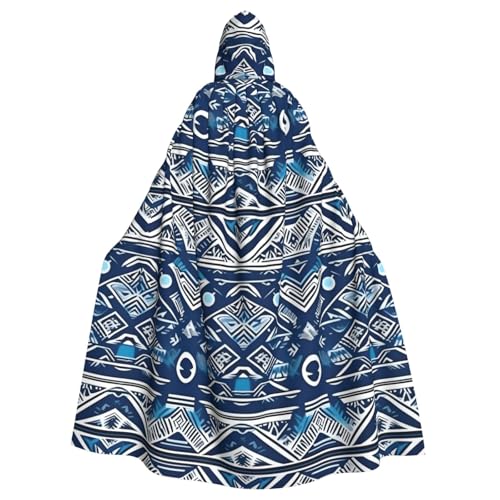 qqoupp Blauer polynesischer Maori-Stammesmuster-Druck, Halloween, Erwachsenen-Kapuzenumhang mit Fliege, ohne Reißverschluss qqoupp Blauer polynesischer Maori-Stammesmuster-Druck, Halloween, Erwachsenen-Kapuzenumhang mit Fliege, ohne Reißverschluss von QQOUPP