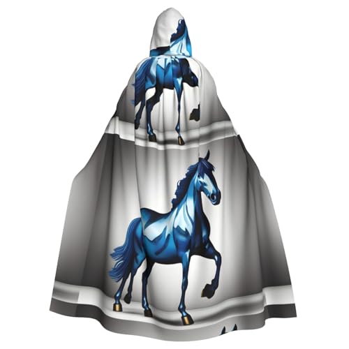 qqoupp Blue Horse Prints Halloween Kapuzenumhang für Erwachsene, super großer Kapuzenumhang mit Fliege, ohne Reißverschluss von QQOUPP
