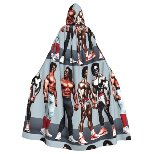 qqoupp Bodybuilding Evolution Prints Halloween Kapuzenumhang für Erwachsene, super großer Kapuzenumhang mit Fliege, ohne Reißverschluss von QQOUPP