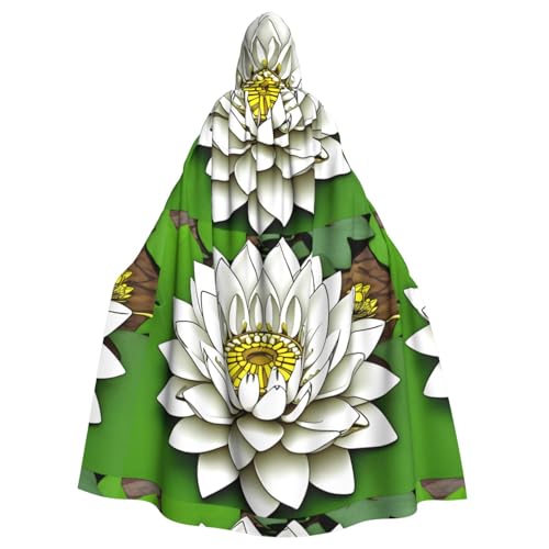 qqoupp Bohemian White Lotus Prints Halloween Adult Hooded Cape Super Large Hooded Cloak with Bow Tie, No Zipper von QQOUPP
