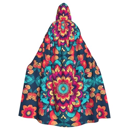 qqoupp Boho-Mandala, bunte Blumendrucke, Halloween, Erwachsenen-Kapuzenumhang mit Fliege, ohne Reißverschluss von QQOUPP