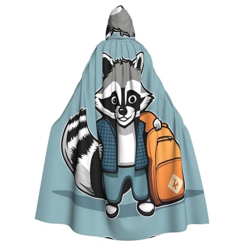 qqoupp Cartoon-Umhang mit süßem Waschbär-Druck, Halloween, Erwachsenen-Kapuzenumhang mit Fliege, ohne Reißverschluss von QQOUPP