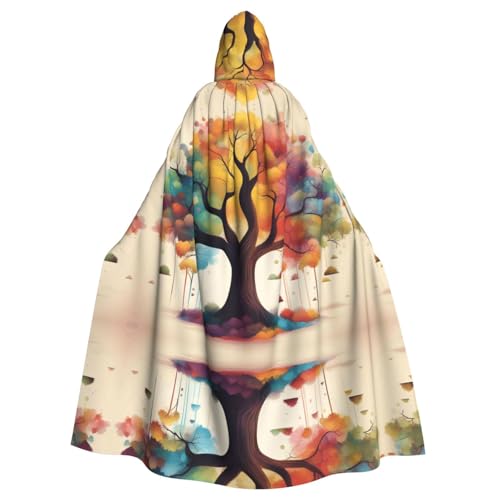 qqoupp Colorful Life Trees (1) Bedruckter Halloween-Umhang mit Kapuze, für Erwachsene, super großer Kapuzenumhang mit Fliege, ohne Reißverschluss von QQOUPP