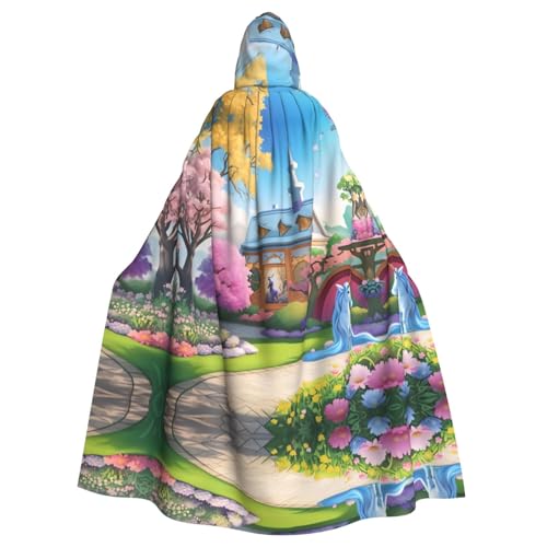 qqoupp Einhorn-Märchenaufdruck, Halloween-Umhang für Erwachsene, super großer Kapuzenumhang mit Fliege, ohne Reißverschluss von QQOUPP