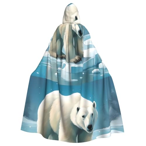 qqoupp Eisbär auf Eisdruck, Halloween-Umhang für Erwachsene, Kapuzenumhang mit Fliege, ohne Reißverschluss qqoupp Eisbär auf Eisdruck, Halloween-Umhang für Erwachsene, Kapuzenumhang mit Fliege, ohne Reißverschluss von QQOUPP
