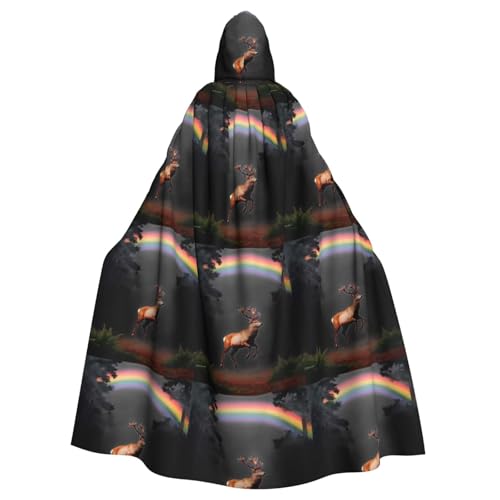qqoupp Elch läuft unter dem Regenbogen druckt Halloween Erwachsene Kapuzenumhang super großer Kapuzenumhang mit Fliege, ohne Reißverschluss von QQOUPP