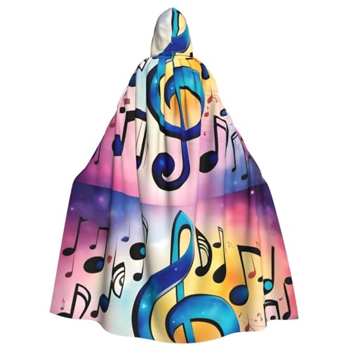 qqoupp Farbenfroher Galaxie-Musiknoten-Druck, Halloween, Erwachsenen-Kapuzenumhang mit Fliege, ohne Reißverschluss von QQOUPP