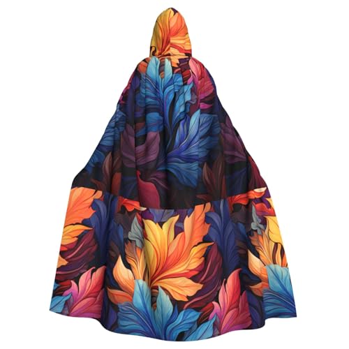 qqoupp Farbenfroher Pflanzenblätter-Druck, Halloween-Umhang mit Kapuze, für Erwachsene, super großer Kapuzenumhang mit Fliege, ohne Reißverschluss von QQOUPP