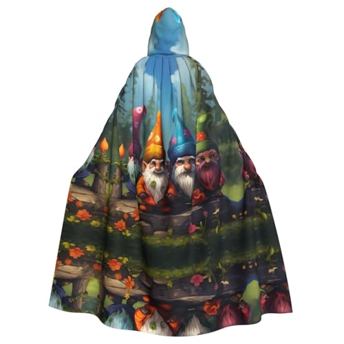 qqoupp Farbenfroher Zwergen-Aufdruck, Halloween-Umhang mit Kapuze, für Erwachsene, super großer Kapuzenumhang mit Fliege, ohne Reißverschluss von QQOUPP
