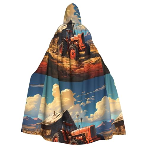 qqoupp Farm Red Traktor Prints Halloween Erwachsene Kapuzenumhang Super Large Kapuzenumhang mit Fliege, ohne Reißverschluss von QQOUPP