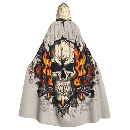qqoupp Fire Skull Prints Halloween Erwachsene Kapuzenumhang super groß Kapuzenumhang mit Fliege ohne Reißverschluss von QQOUPP
