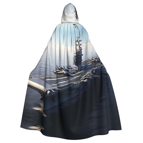 qqoupp Flugzeugträger-Aufdruck, Halloween-Umhang für Erwachsene, super großer Kapuzenumhang mit Fliege, ohne Reißverschluss von QQOUPP